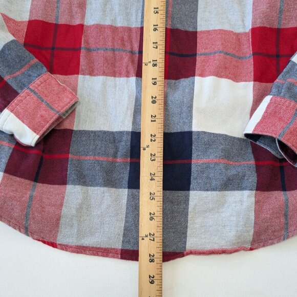 Express Red Plaid Flannel Button Down Shirt Size Medium - Picture 3 of 7